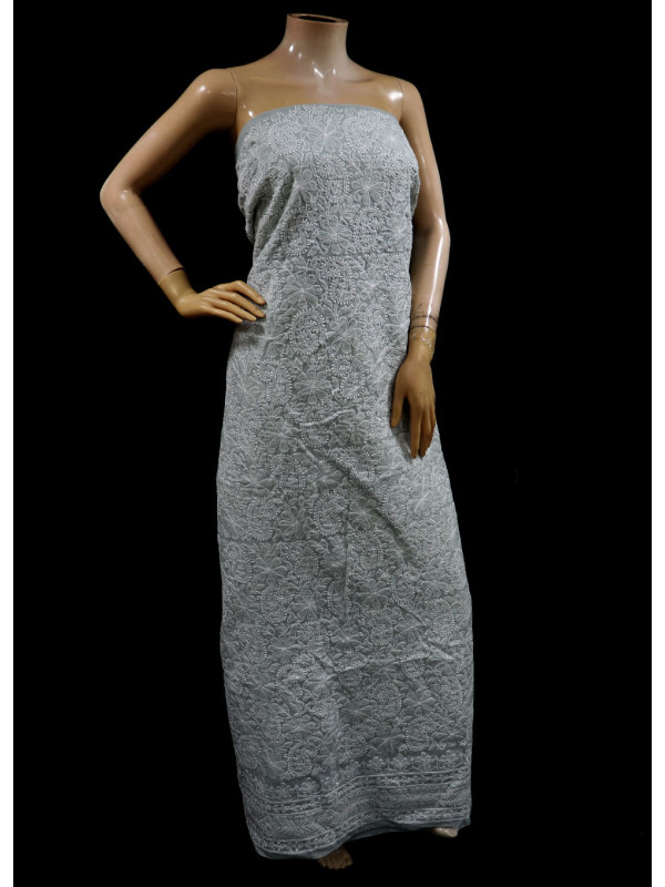 ISHIEQAs Chikankari Grey B Cotton Kurti Fabric - MV0204C