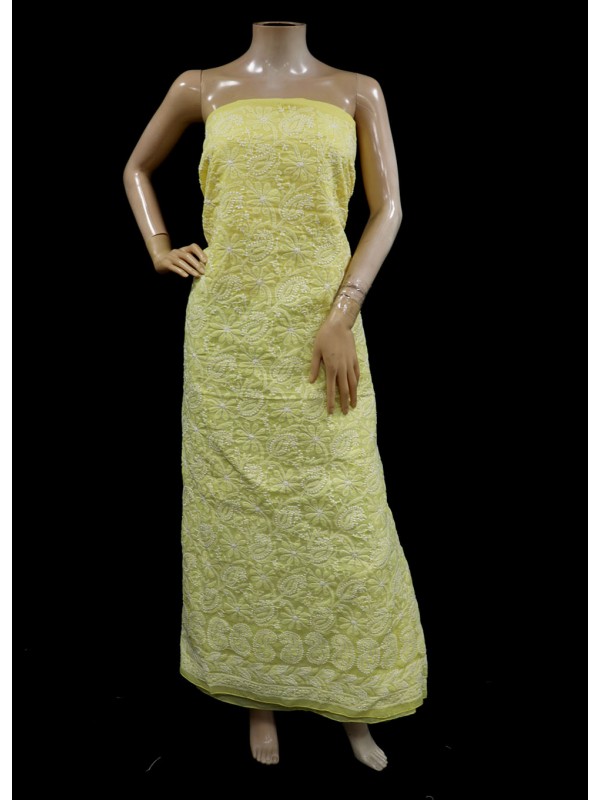 ISHIEQAs Chikankari Yellow A Cotton Kurti Fabric - MV0204C