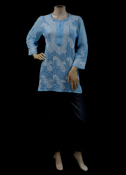 ISHIEQAs Blue Georgette Chikankari Top-MV1502F