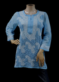 ISHIEQAs Blue Georgette Chikankari Top-MV1502F