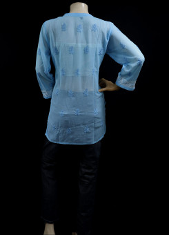ISHIEQAs Blue Georgette Chikankari Top-MV1502F