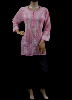 ISHIEQAs Pink Georgette Chikankari Top-MV1502F
