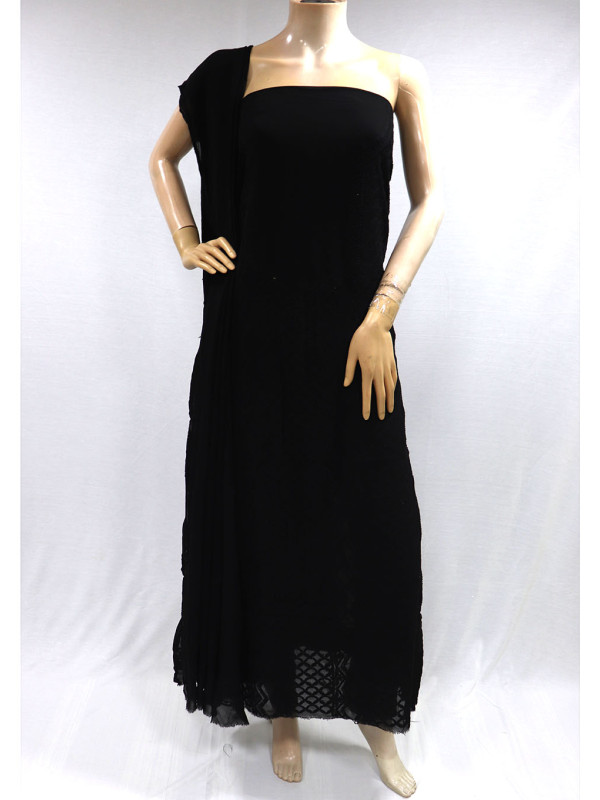 ISHIEQAs Pure Georgette Black Dress Material-DC0101F