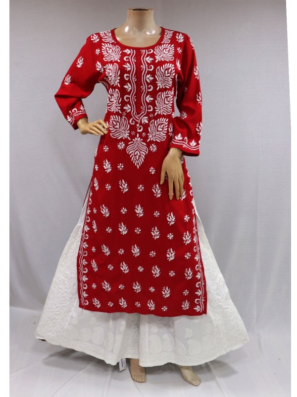 Buy Women Hand Embroidered Cotton Red Chikankari Kurti Women Lucknowi  Chikankari Cotton Kurti Lucknowi Chikankari Chikan Work Cotton Kurti Online  in India - Etsy