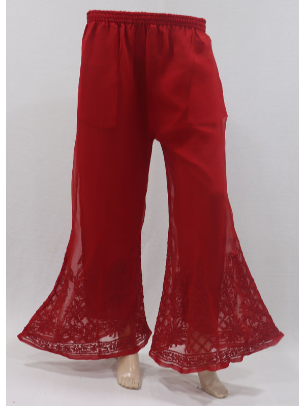 ISHIEQAs Red Georgette Chikankari Sharara-DC0304F