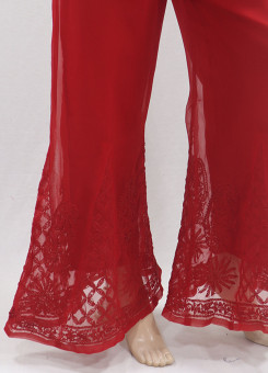 ISHIEQAs Red Georgette Chikankari Sharara-DC0304F