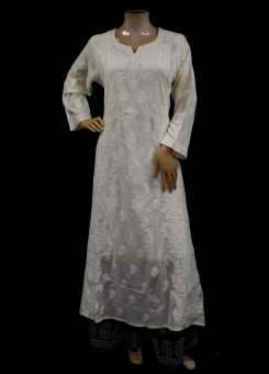 ISHIEQA's Designer Beige A-Line Cotton Chikankari Kurti - RR0503D