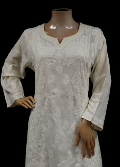 ISHIEQA's Designer Beige A-Line Cotton Chikankari Kurti - RR0503D