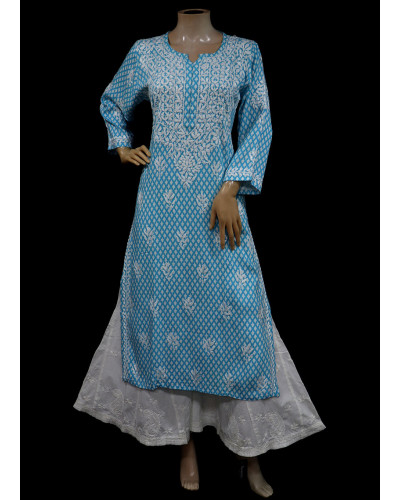 ISHIEQAs Blue Resham Work Rayon Chikankari Kurti- MV1602F