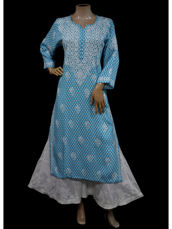 ISHIEQAs Blue Resham Work Rayon Chikankari Kurti- MV1602F