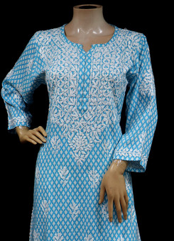 ISHIEQAs Blue Resham Work Rayon Chikankari Kurti- MV1602F