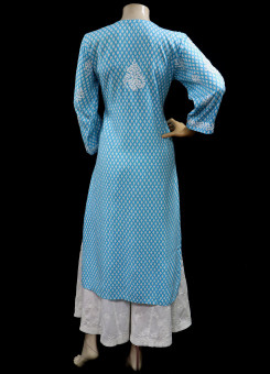 ISHIEQAs Blue Resham Work Rayon Chikankari Kurti- MV1602F