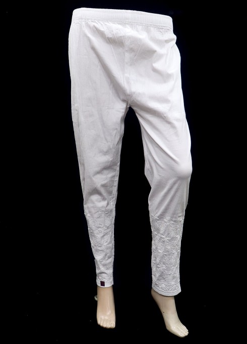 ISHIEQAs White Streachable Cotton Chikankari Pant-AN0107F