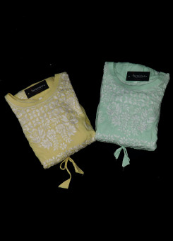 ISHIEQAs Pista Green Resham Work Modal Fabric Chikankari Kurti-AN0101F