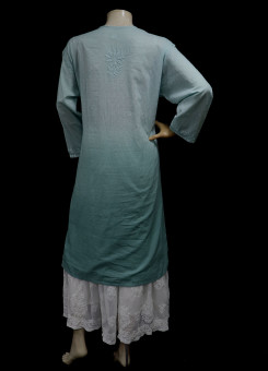 ISHIEQAs Sea Green Resham Work Dobby Cotton Chikankari Kurti – AN0103F