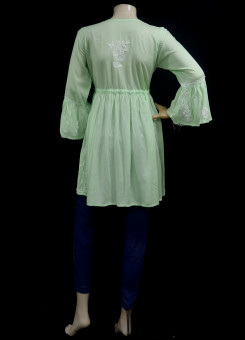 ISHIEQAs Pista Green Resham Work Modal Chikankari Short top-AN0202F