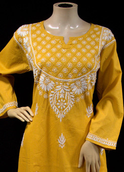 ISHIEQA's Mustard Cotton Chikankari Kurti -AN0104G