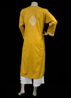 ISHIEQA's Mustard Cotton Chikankari Kurti -AN0104G