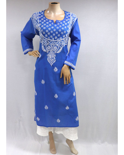 ISHIEQA's  Blue Cotton Chikankari Kurti -AN0104G