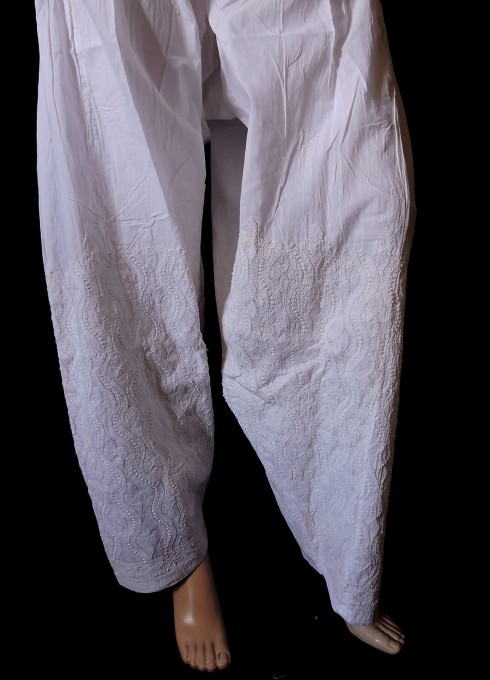 ISHIEQA's White-C Cotton Chikankari Salwar - AN0301D