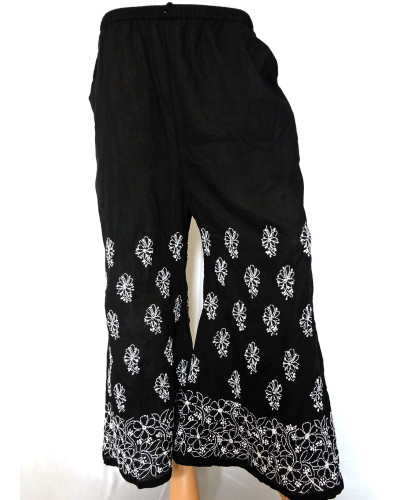 ISHIEQA's Black-White Cotton Chikankari Plazzo - DC0705B