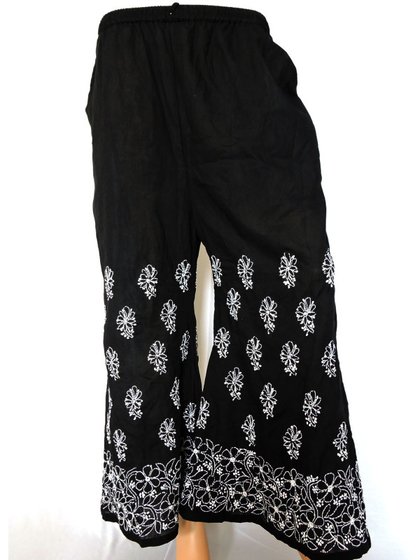ISHIEQA's Black-White Cotton Chikankari Plazzo - DC0705B