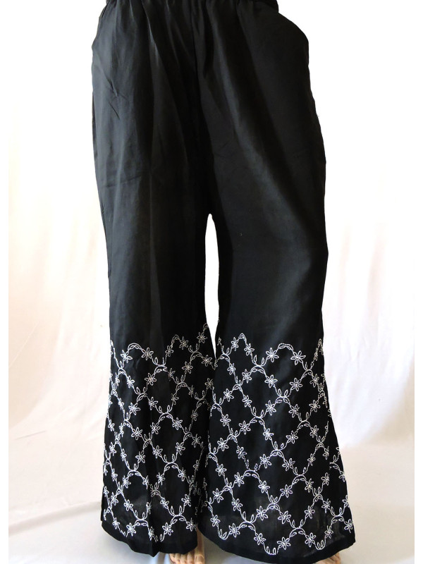 ISHIEQA's Black-White Cotton Chikankari Plazzo - DC0706B