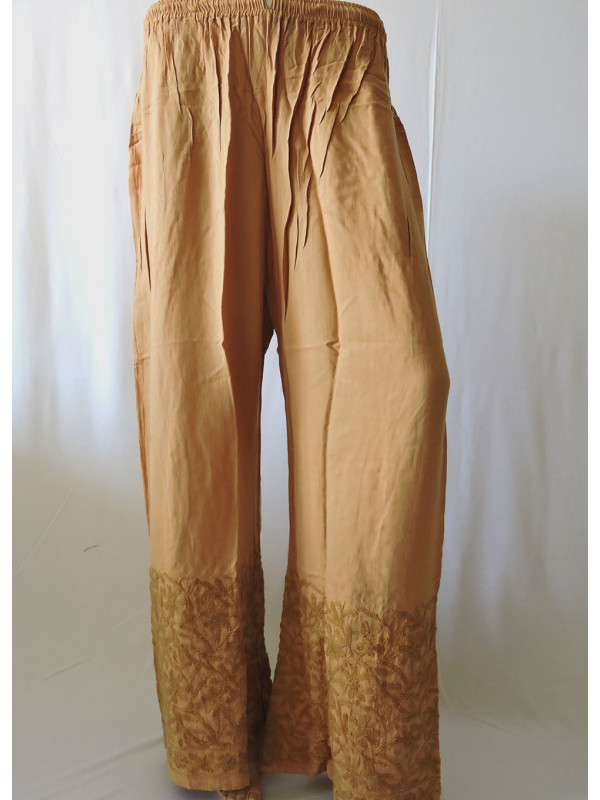 ISHIEQA's Aari work Beige Rayon Plazzo - AN0201B