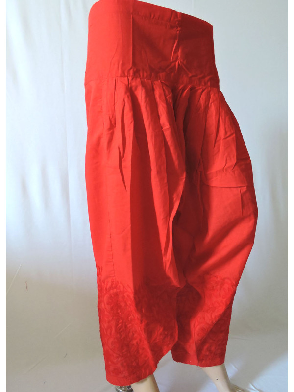 ISHIEQA's Aari work Red Cotton Patiyala Salwar  - AN0202B