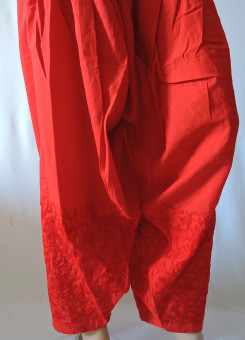ISHIEQA's Aari work Red Cotton Patiyala Salwar  - AN0202B
