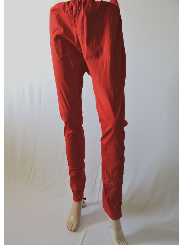 ISHIEQA's Red Chikankari Streachable Pant - AN0104D