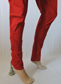 ISHIEQA's Red Chikankari Streachable Pant - AN0104D