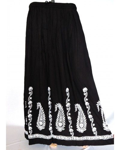 ISHIEQA's Black-White Rayon Cotton Chikankari Skirt - DC0704B