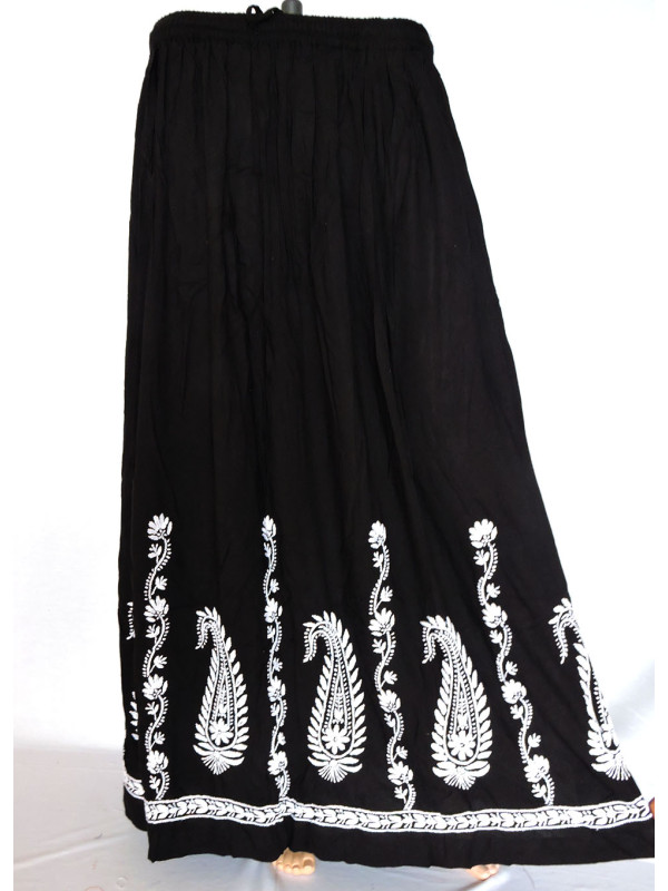 ISHIEQA's Black-White Rayon Cotton Chikankari Skirt - DC0704B
