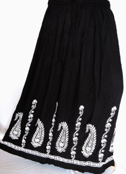 ISHIEQA's Black-White Rayon Cotton Chikankari Skirt - DC0704B