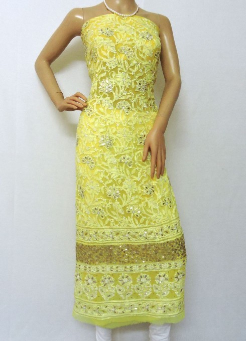ISHIEQA's Yellow Georgette Gotta Patti Kurti Fabric - RC0101B