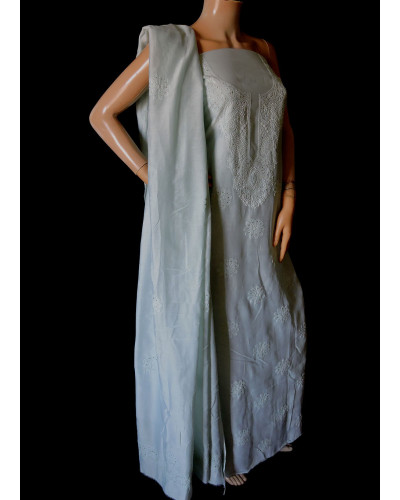 ISHIEQA's Chanderi Light Blue Chikankari-Mukaish Dress Material- RC0107D