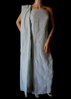 ISHIEQA's Chanderi Light Blue Chikankari-Mukaish Dress Material- RC0107D
