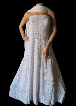 ISHIEQA's Pure Georgette White Mukaish Anarkali -MV0609D