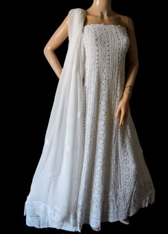 ISHIEQA's Pure Georgette White Mukaish Anarkali -MV0609D