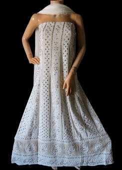 ISHIEQA's Pure Georgette White-A Gotta-Mirror Anarkali -MV0609D