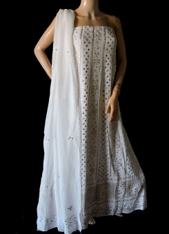 ISHIEQA's Pure Georgette White-A Gotta-Mirror Anarkali -MV0609D