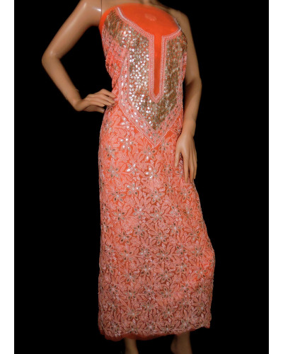 ISHIEQA's Orange Georgette Gotta Patti Kurti Fabric - RC0503B