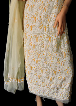 ISHIEQA's Beige Georgette Chikankari Dress Material-KL0107C