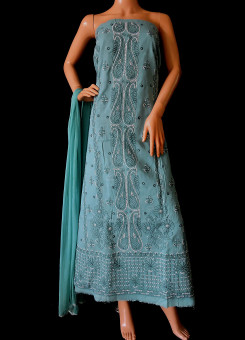 ISHIEQA's Sea Green Cotton Chikankari Dress Material-KL0121B
