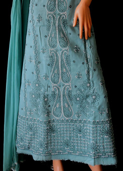 ISHIEQA's Sea Green Cotton Chikankari Dress Material-KL0121B