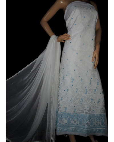 ISHIEQA's White Cotton Chikankari Dress Material-KL0223C