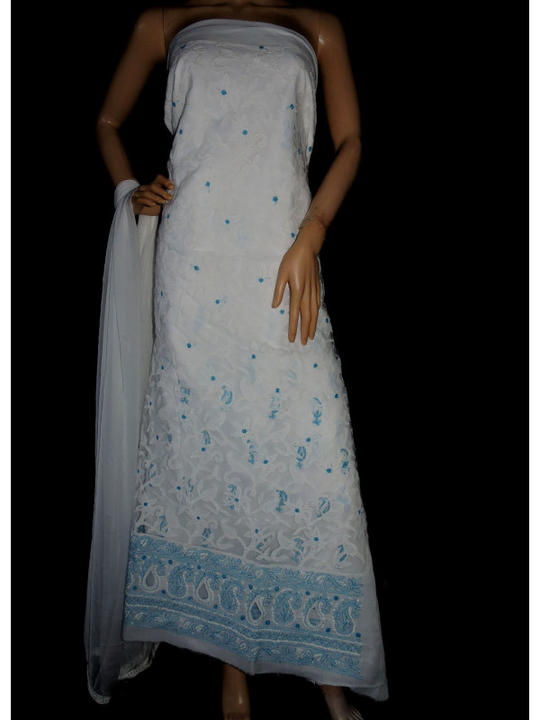 cotton chikan dress material Unstitched Cotton Hand Embroidered Chikankari Dress Material with Cutd   Paridhan Chikan Exclusive