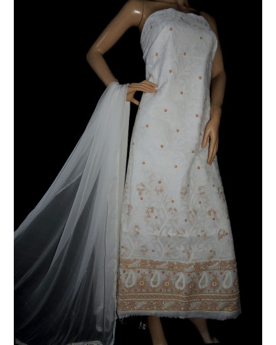 ISHIEQA's White-M Cotton Chikankari Dress Material-KL0223C