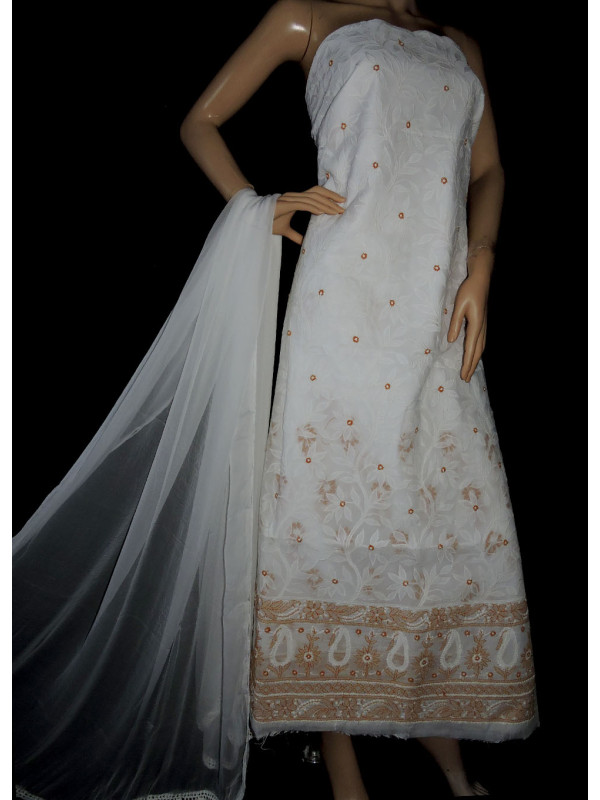 ISHIEQA's White-M Cotton Chikankari Dress Material-KL0223C